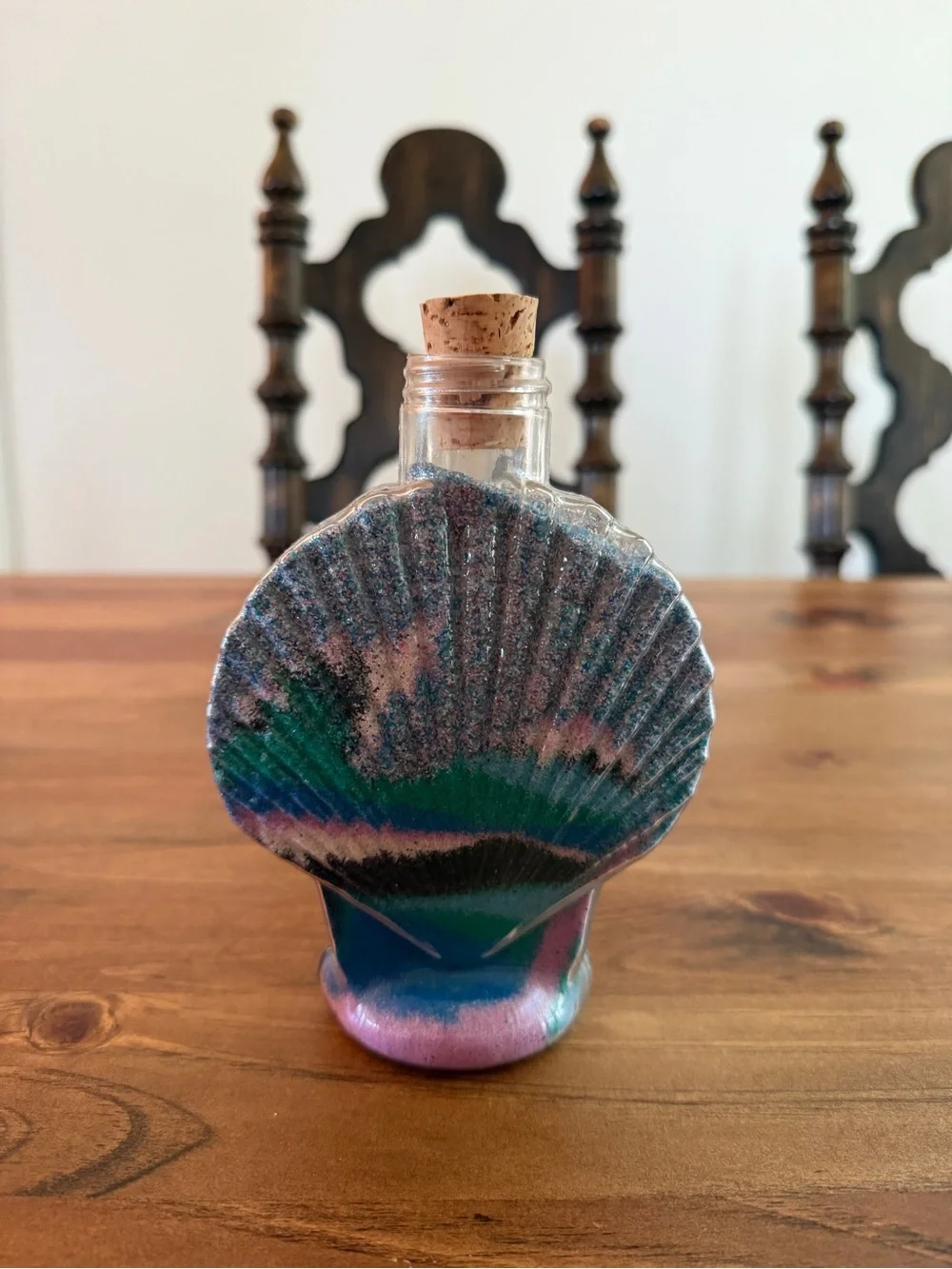 Handmade Seashell Sand Art Bottle - Multicolor